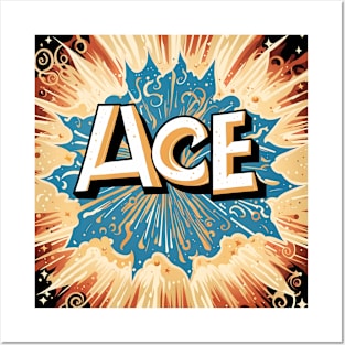 Heavenly Ace - 'Ace' Uppercase Text in Religious Design T-Shirt with Exploding Heavenly Background Posters and Art